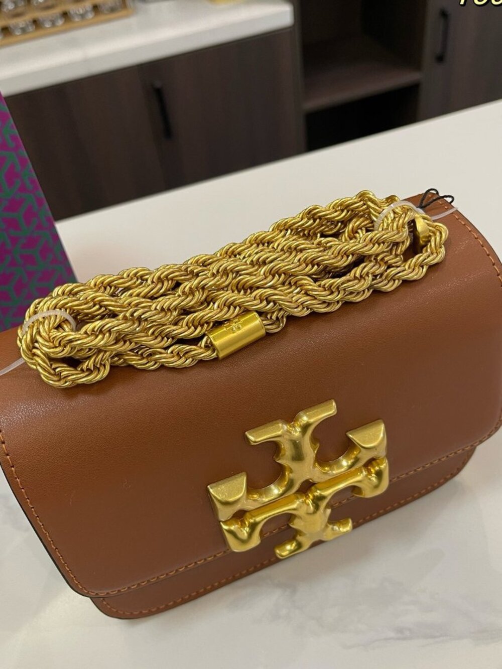 Tory Burch Eleanor Small Cognac Smooth Leather Gold Chain Crossbody Bag - Picture 3 of 6